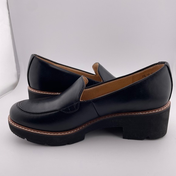 NATURALIZER Black Leather Darry Lug Sole Heeled Loafers Women's Shoes Size 8.5M - Picture 8 of 10